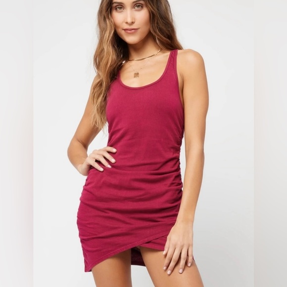 NWT L Space Wildwood Mini Dress Ruching at sides Color Cab Red Size S/P - Picture 1 of 14